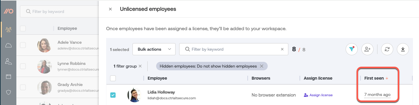 Last seen - license employees - Add Employees docs