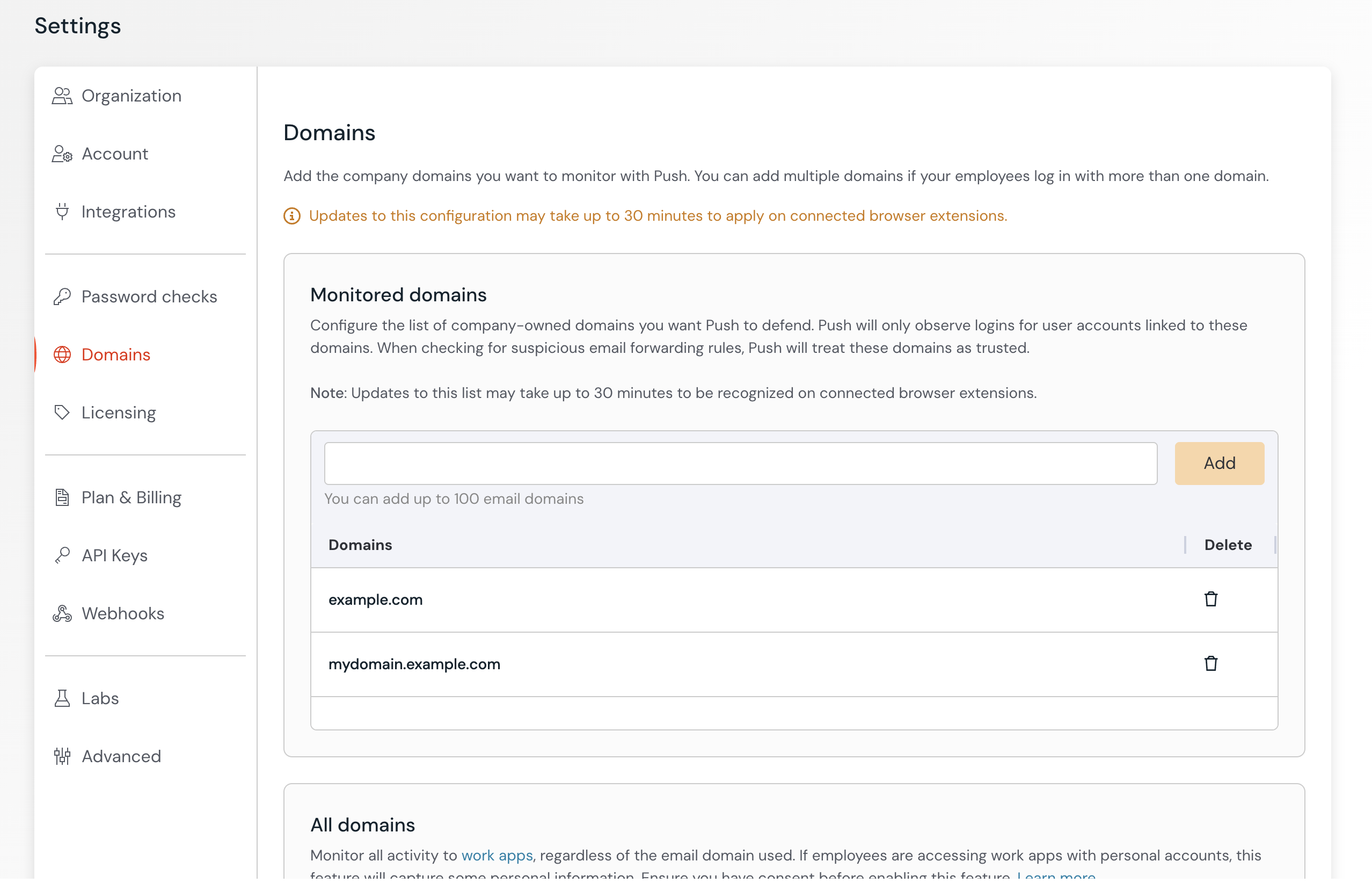 Monitored domains configuration - docs - Getting Started