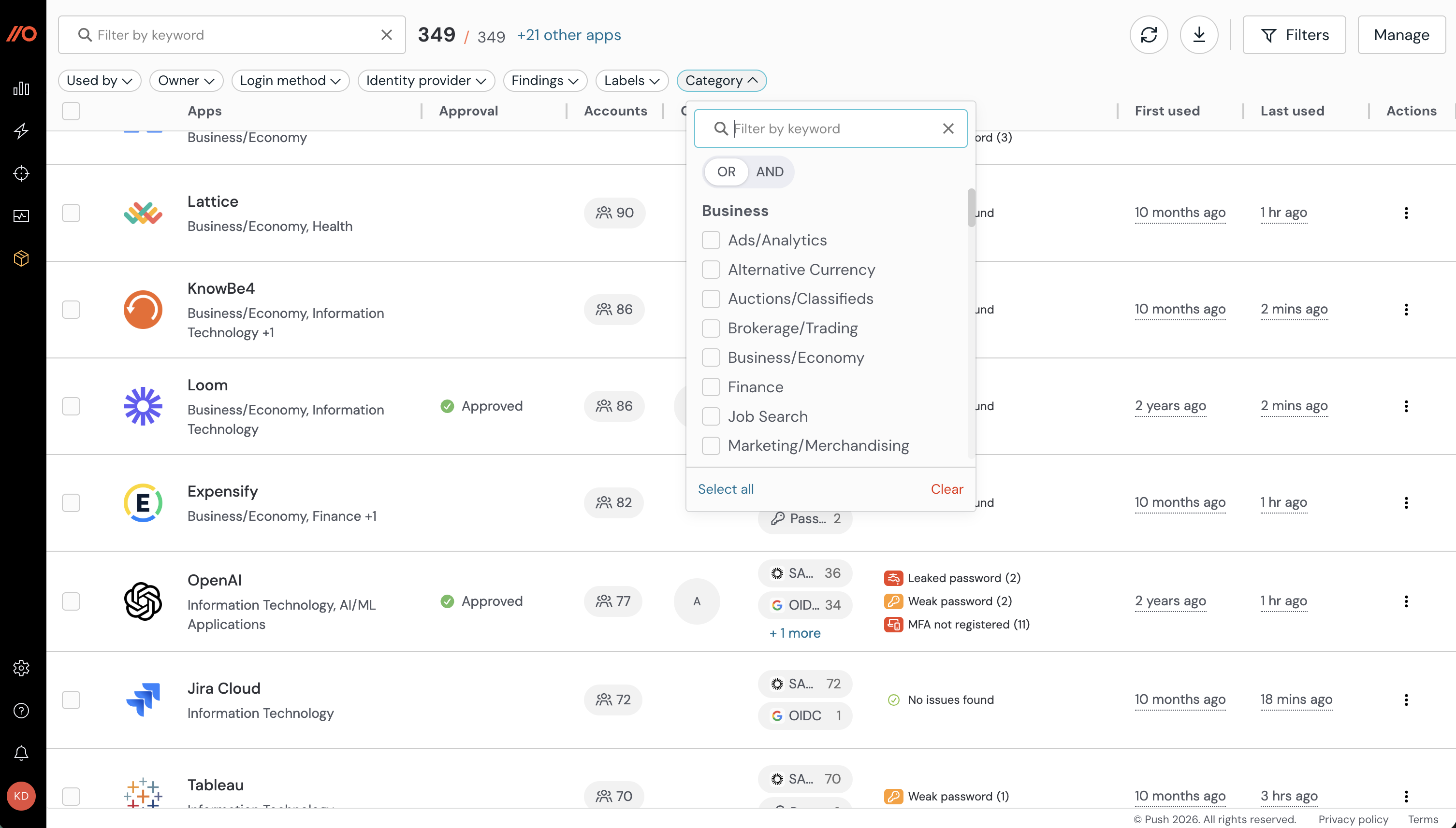 App inventory - app categories - KB 10160
