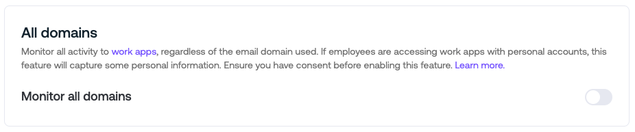 Monitor all domains toggle - Getting Started docs