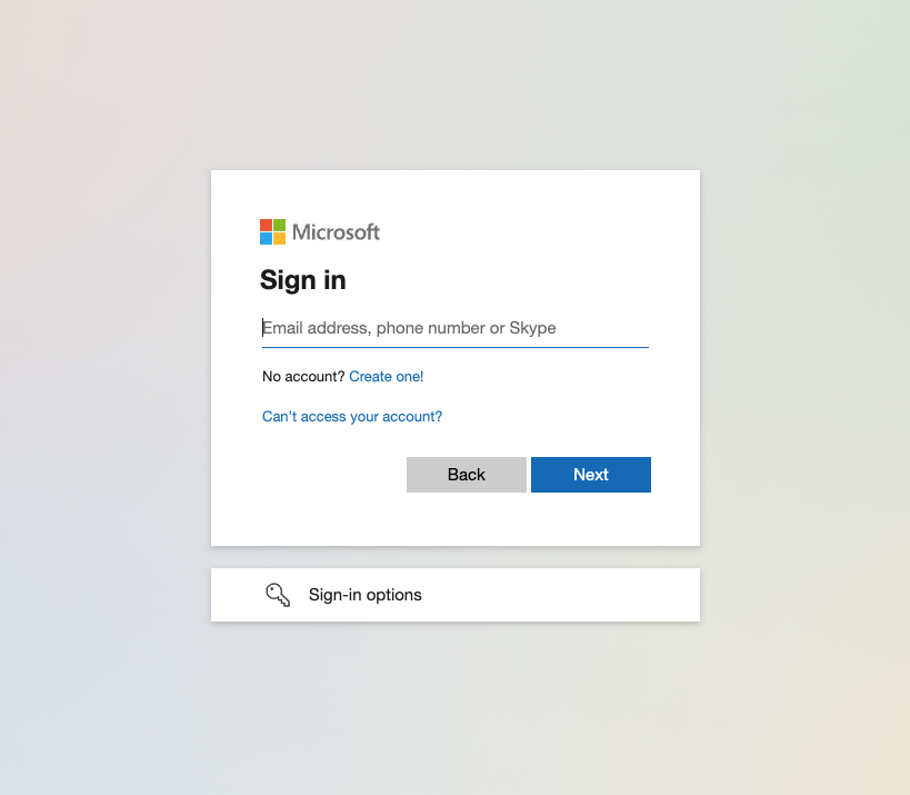 The legitimate Microsoft login page with a plain background as a comparison