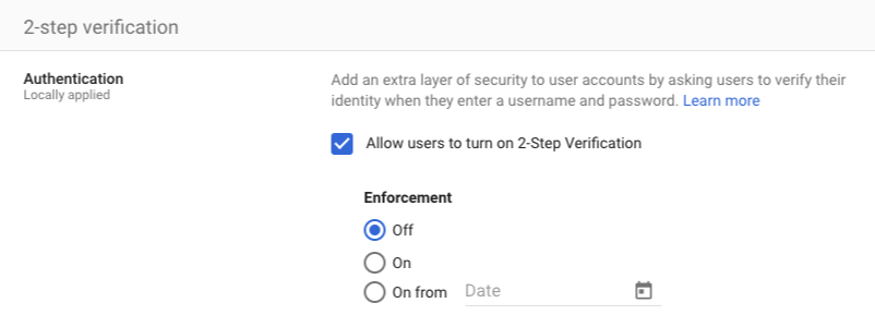 Google Workspace: Allow users to turn on 2-Step Verification