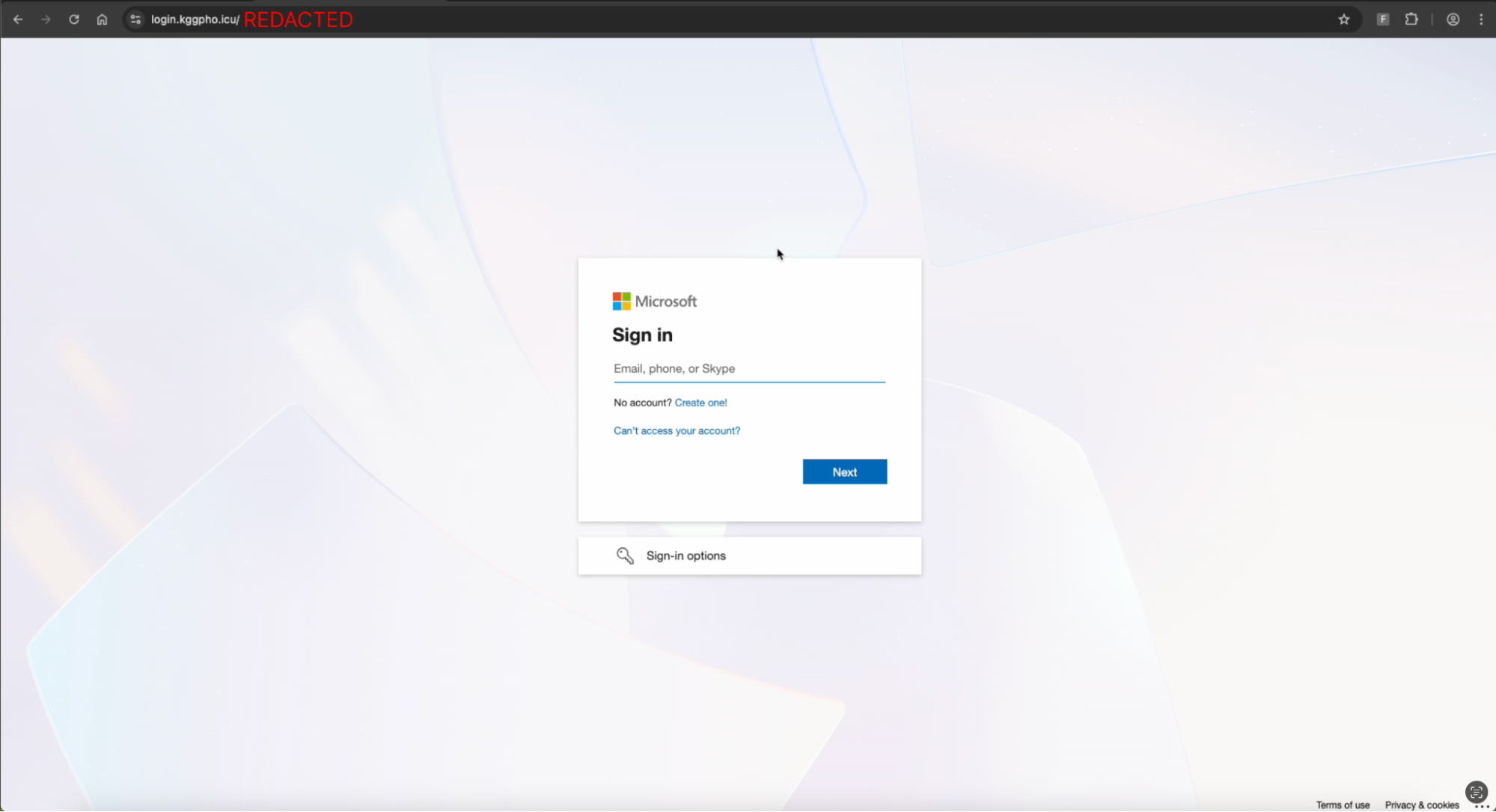 AITM phishing page impersonating Microsoft.