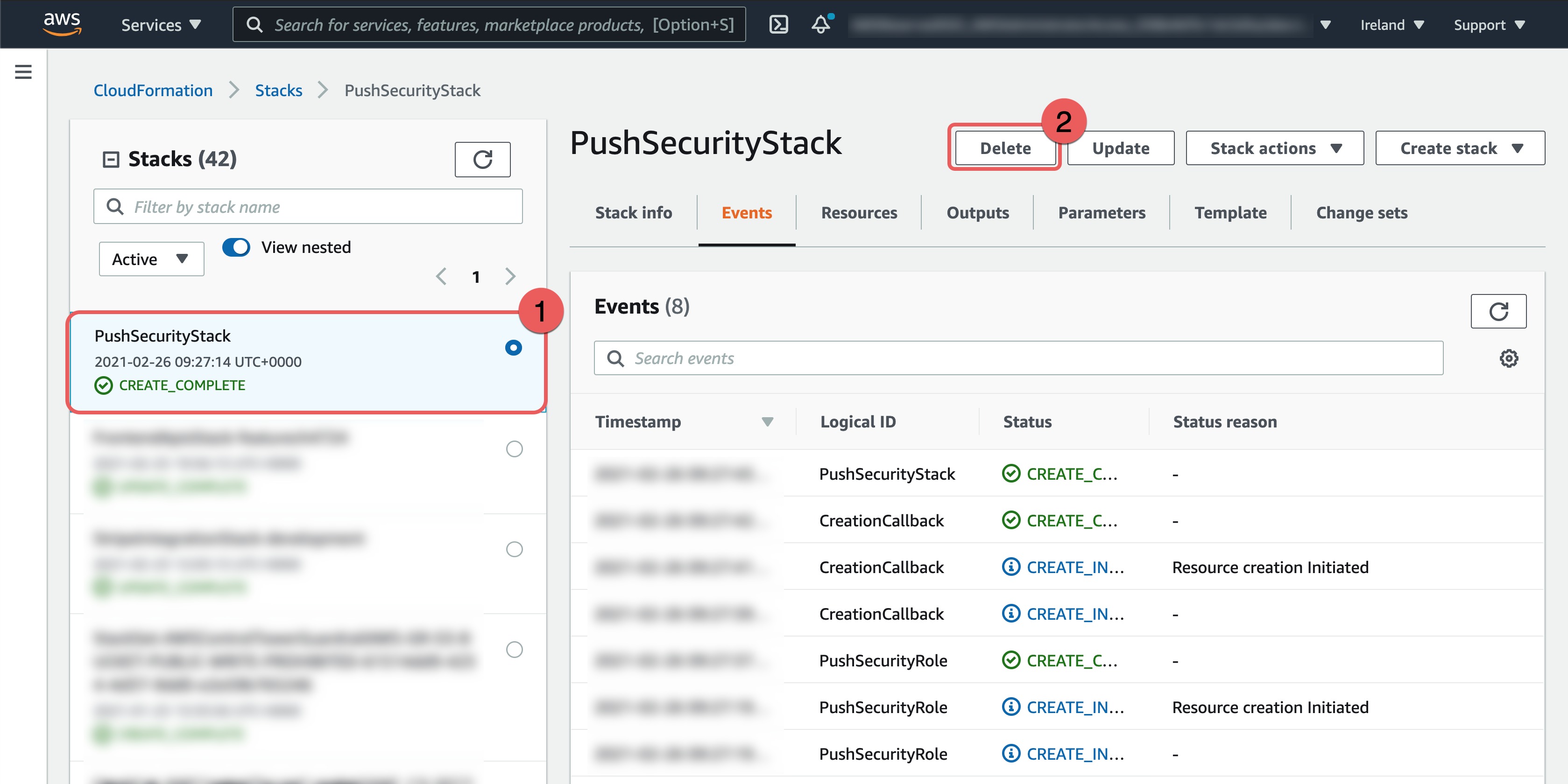 AWS: Delete stack