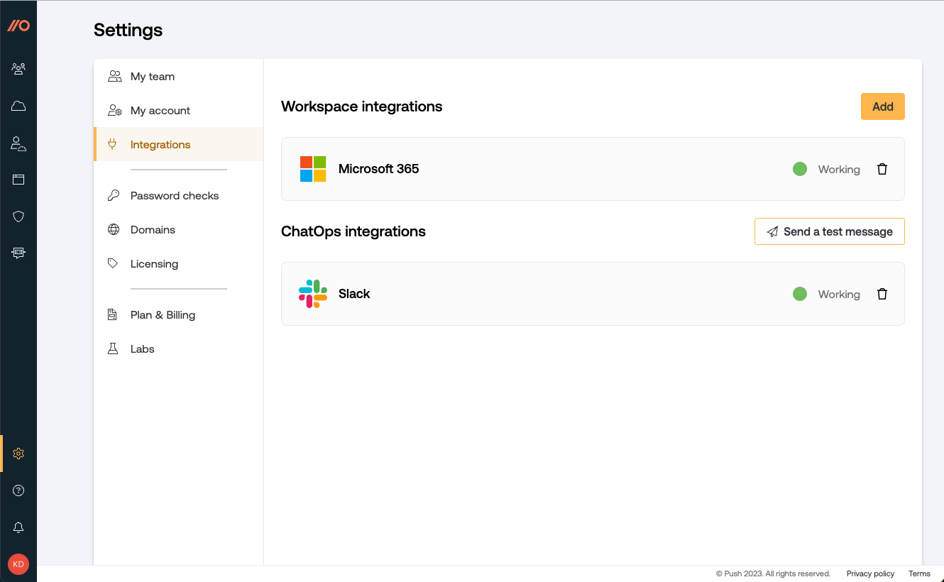 Settings - Integrations - docs