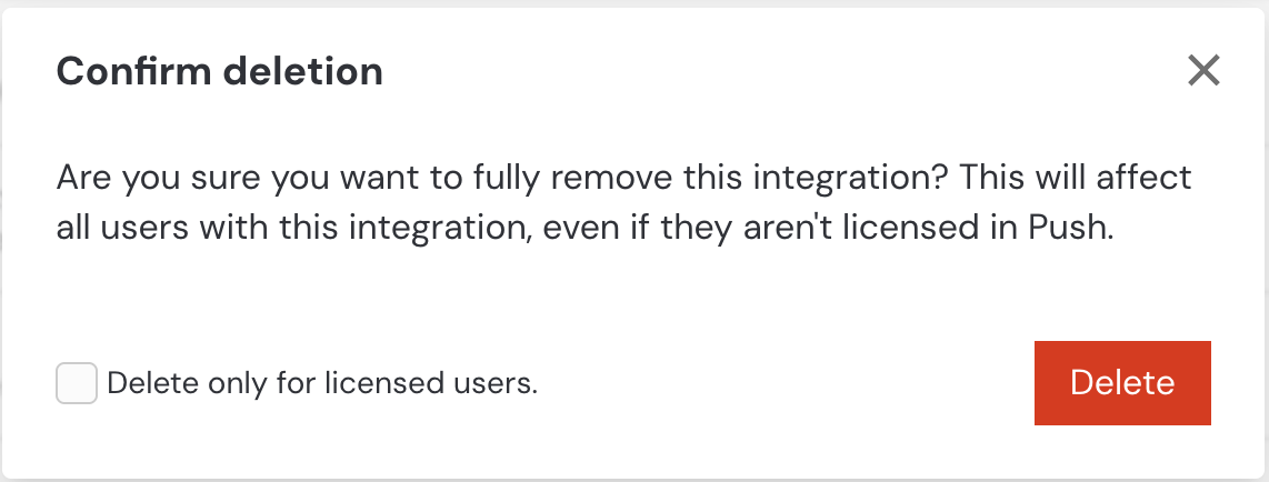 Third-party integration deletion confirmation screen - KB 10083
