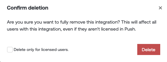 Third-party integration deletion confirmation screen - KB 10083