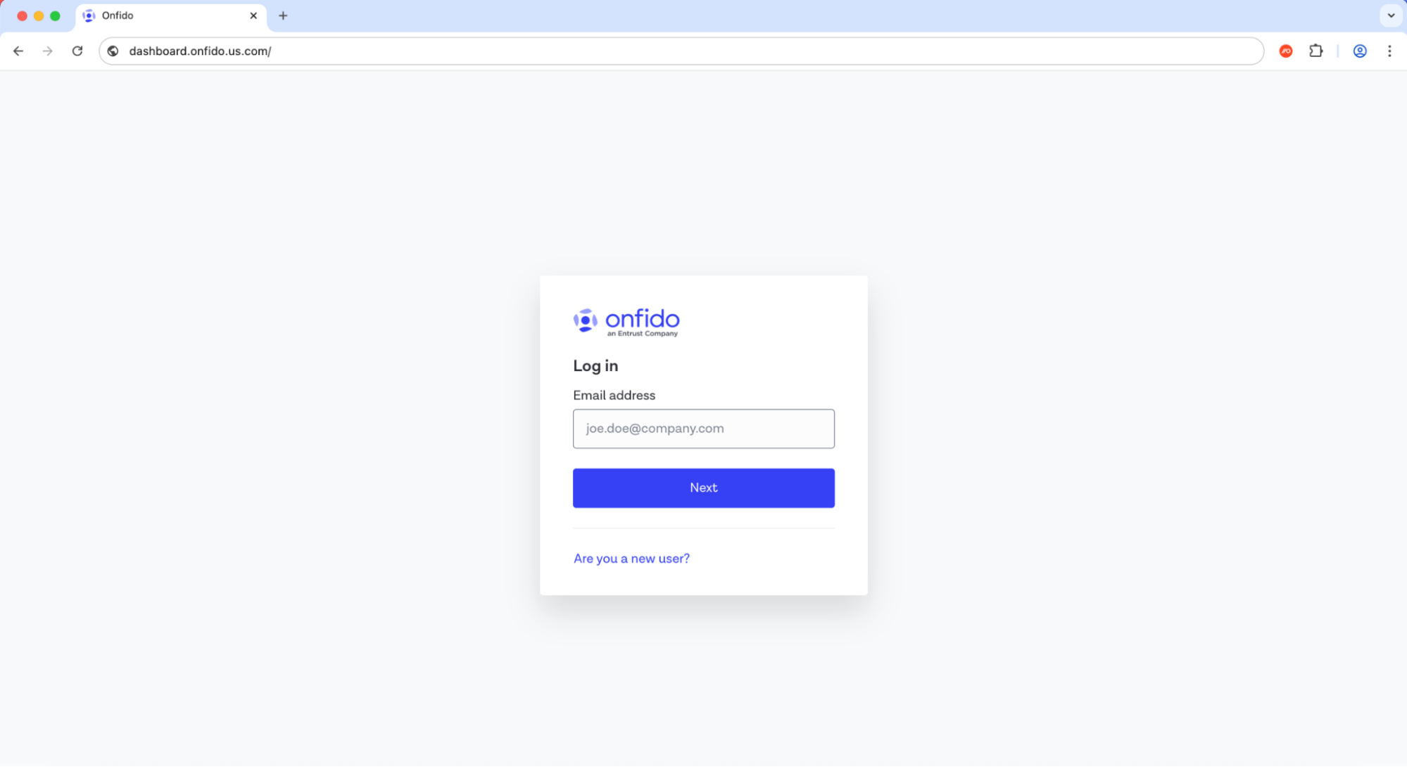 Malicious cloned login page impersonating Onfido.