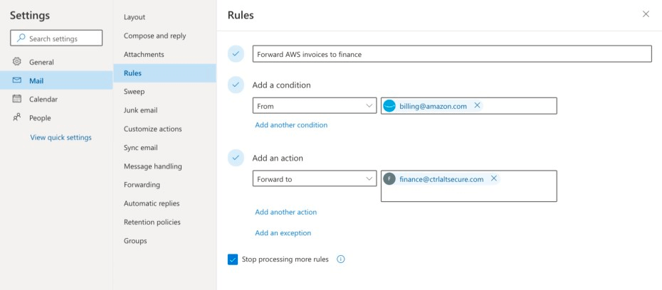 Mail rules settings