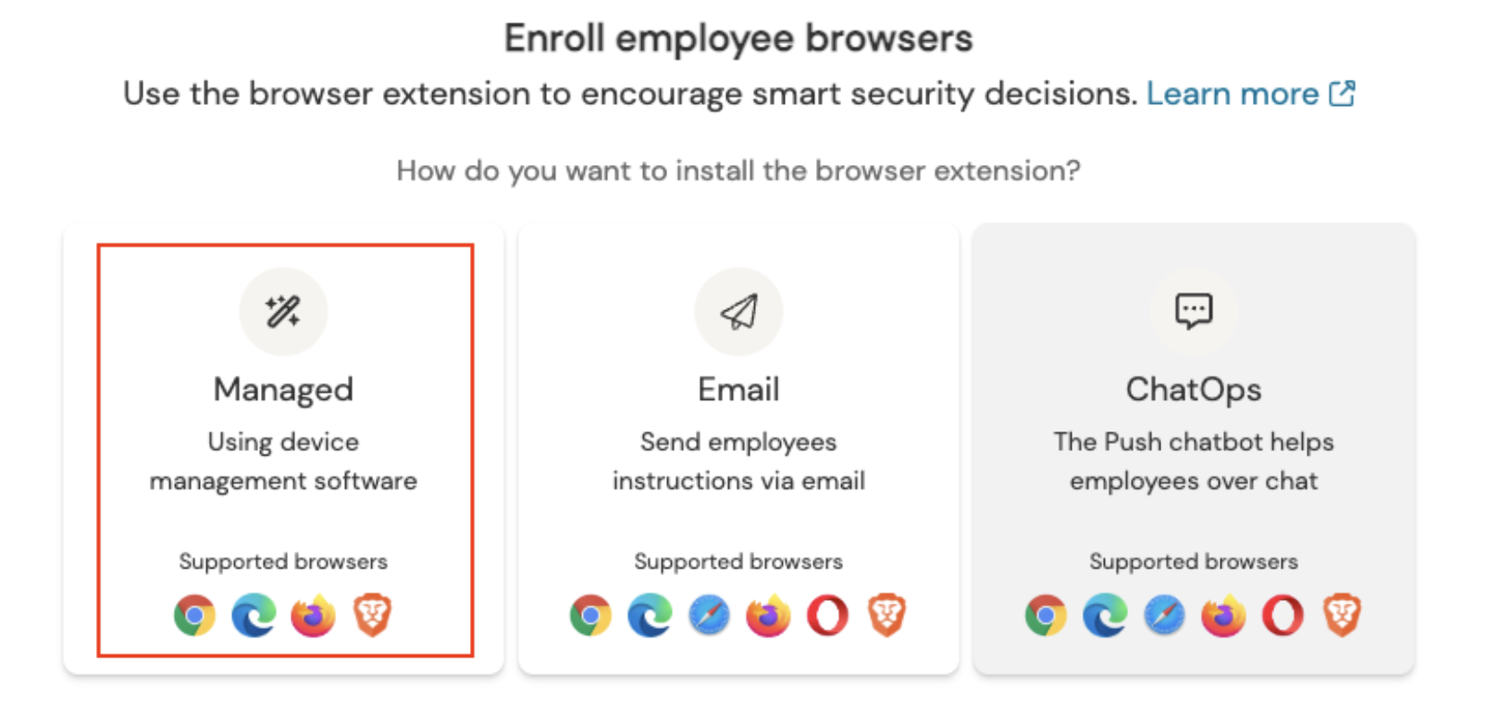 Managed browser enrollment screen - docs - showing Firefox