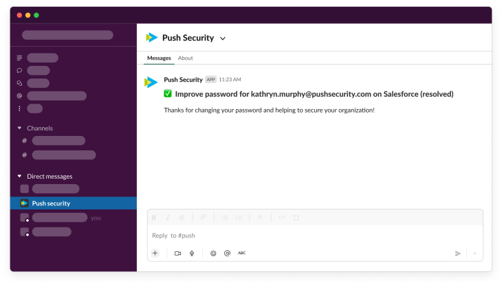 ChatOps topic: Password security - weak password resolved message preview