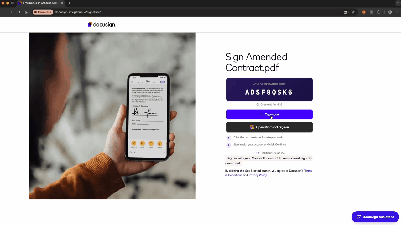 Device code phishing kit example