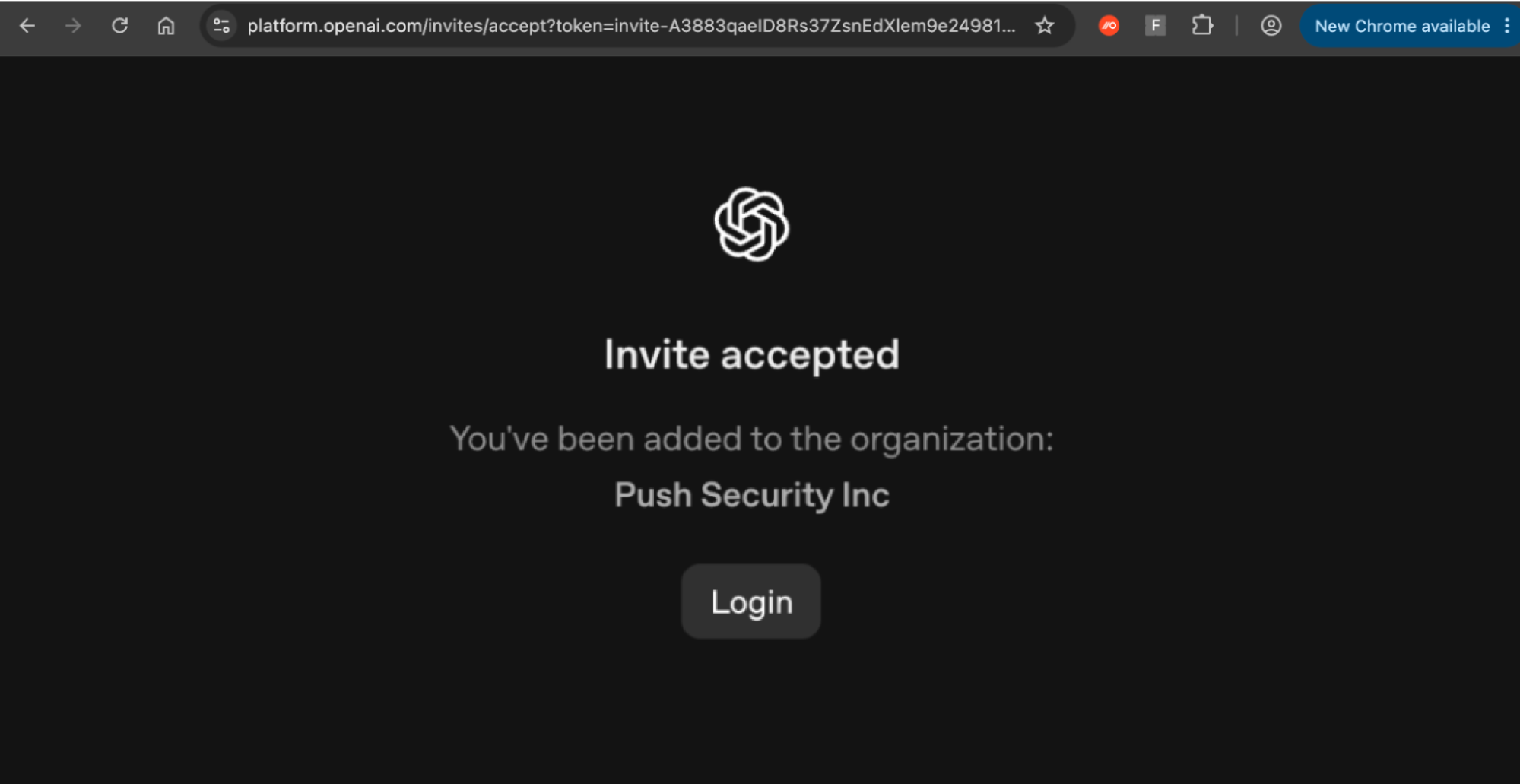 "Invite accepted" confirmation page.