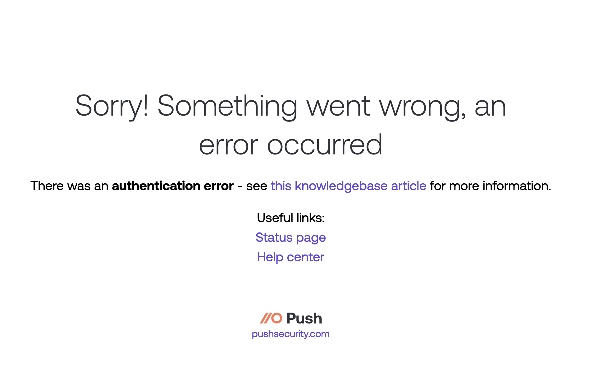 Authentication error screenshot - KB 10015