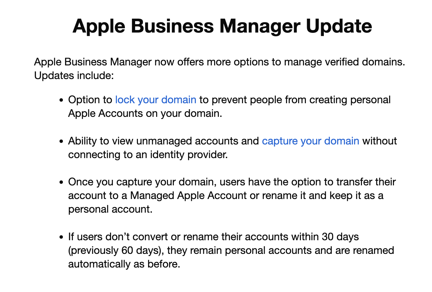 Apple business manager update providing more options to manage verified domains