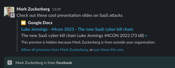 Slack phishing - link preview from external