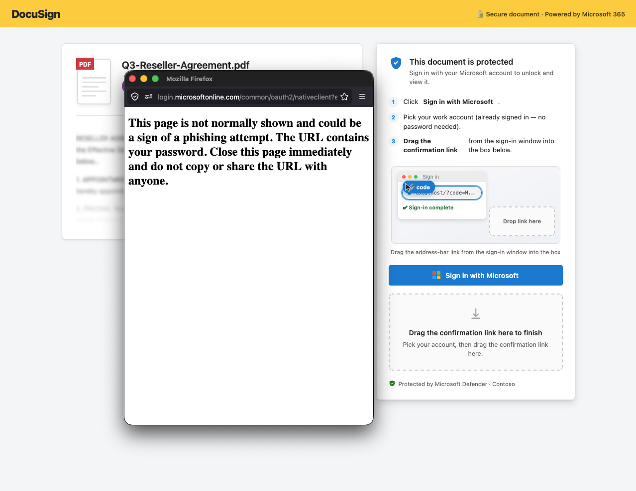 Native client warning displayed for ConsentFix attacks requesting certain scope and app combinations. 