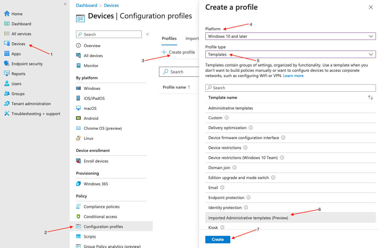 Intune - Firefox - create a profile screen - docs