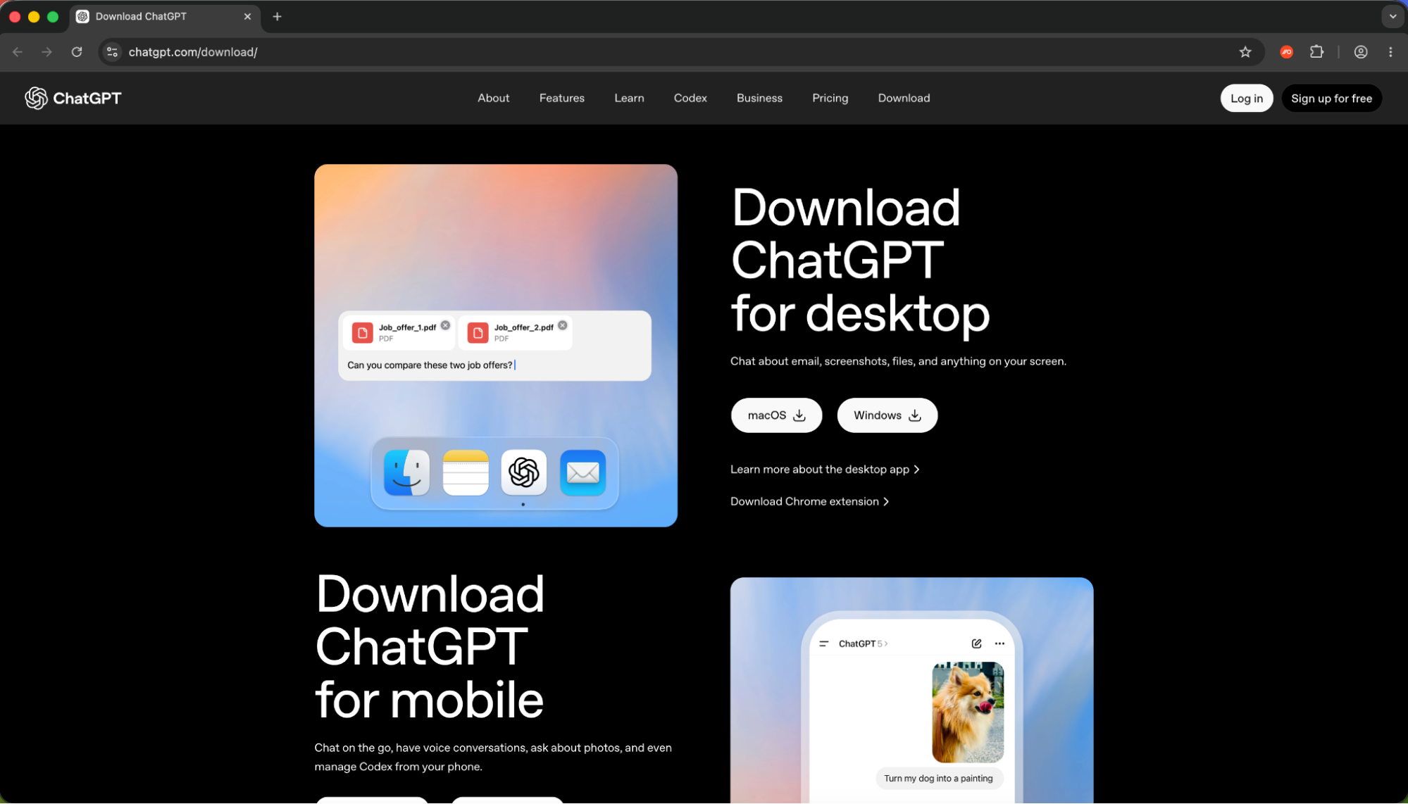 Real ChatGPT download page for comparison at chatgpt.com/download.