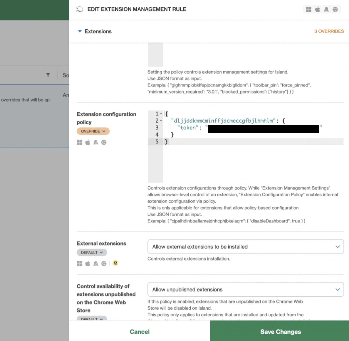 Paste contents for extension rule - docs - deploying to Island