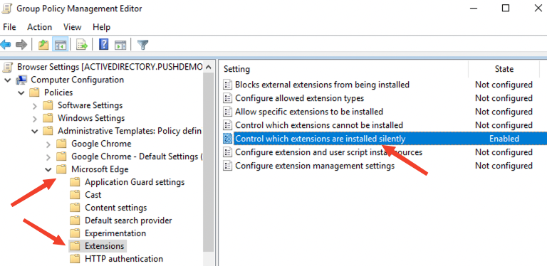 Edge Group Policy select force install setting: KB 10062