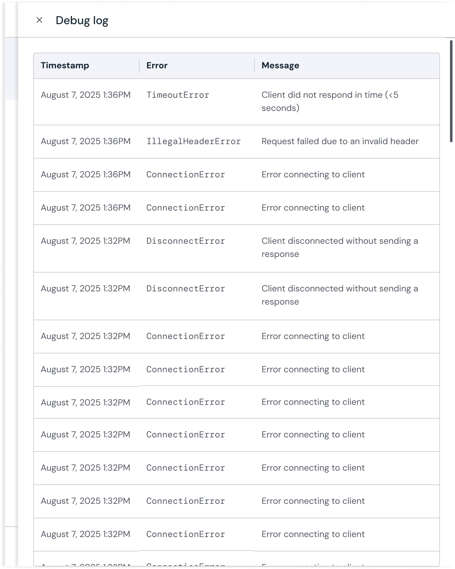 Webhook debug log example - KB 10101