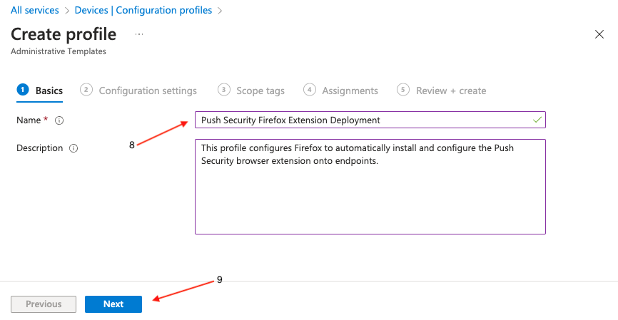 Intune - Firefox - administrative template profile name - docs