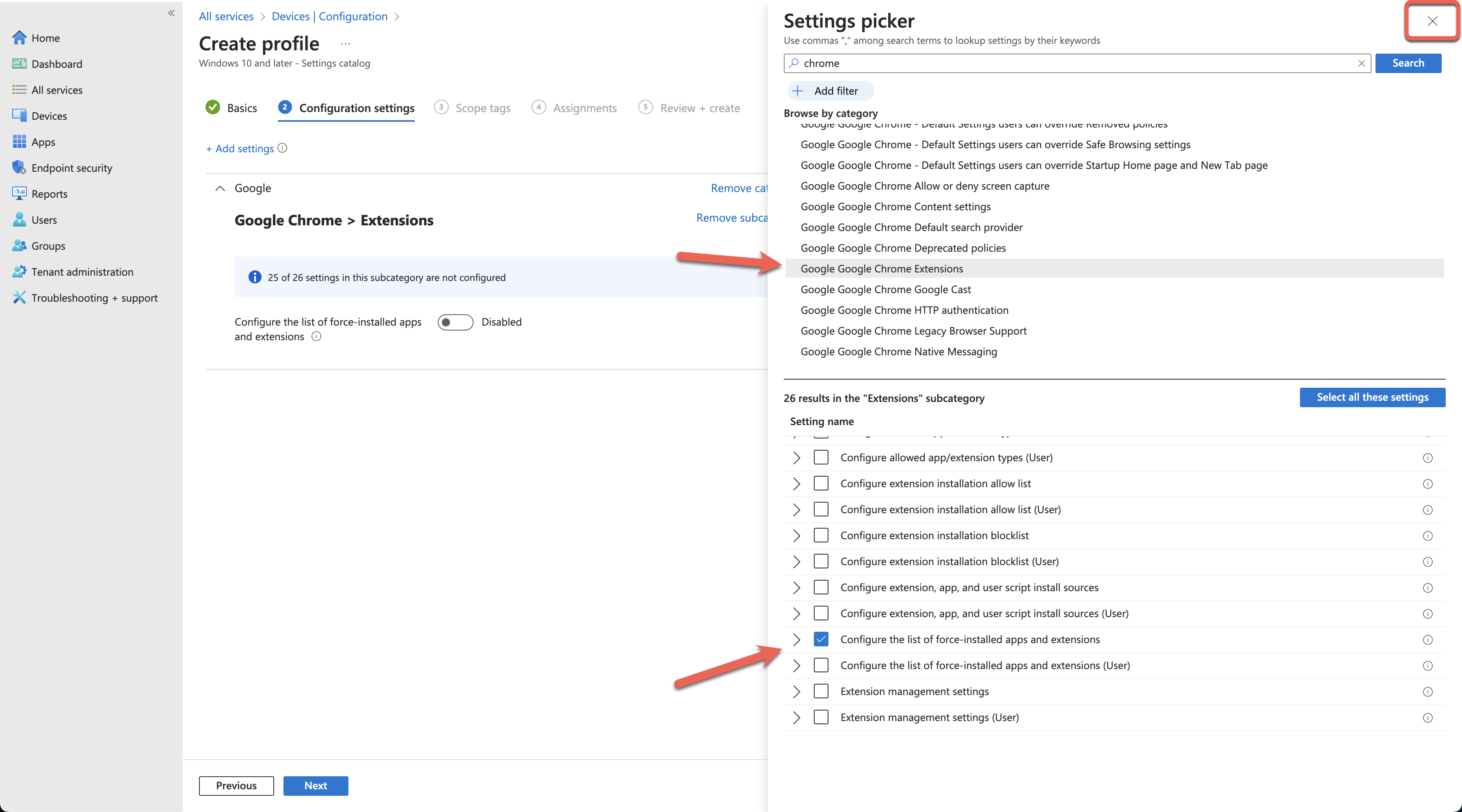 Intune MDM instructions for Chrome - docs - settings picker