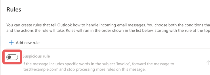 How to disable an Outlook mail rule