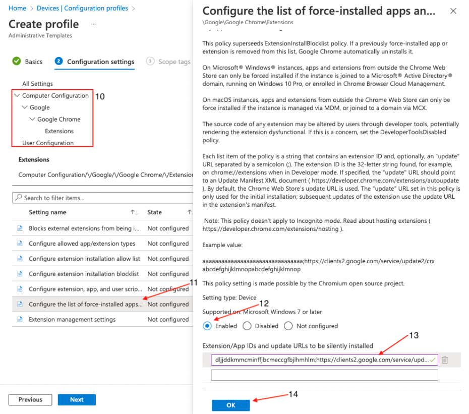 InTune - Device Management Profile Creation Chrome Settings: KB 10054
