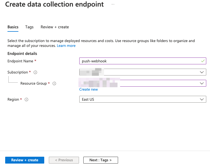 Data collection endpoint step 2 - Sentinel SIEM