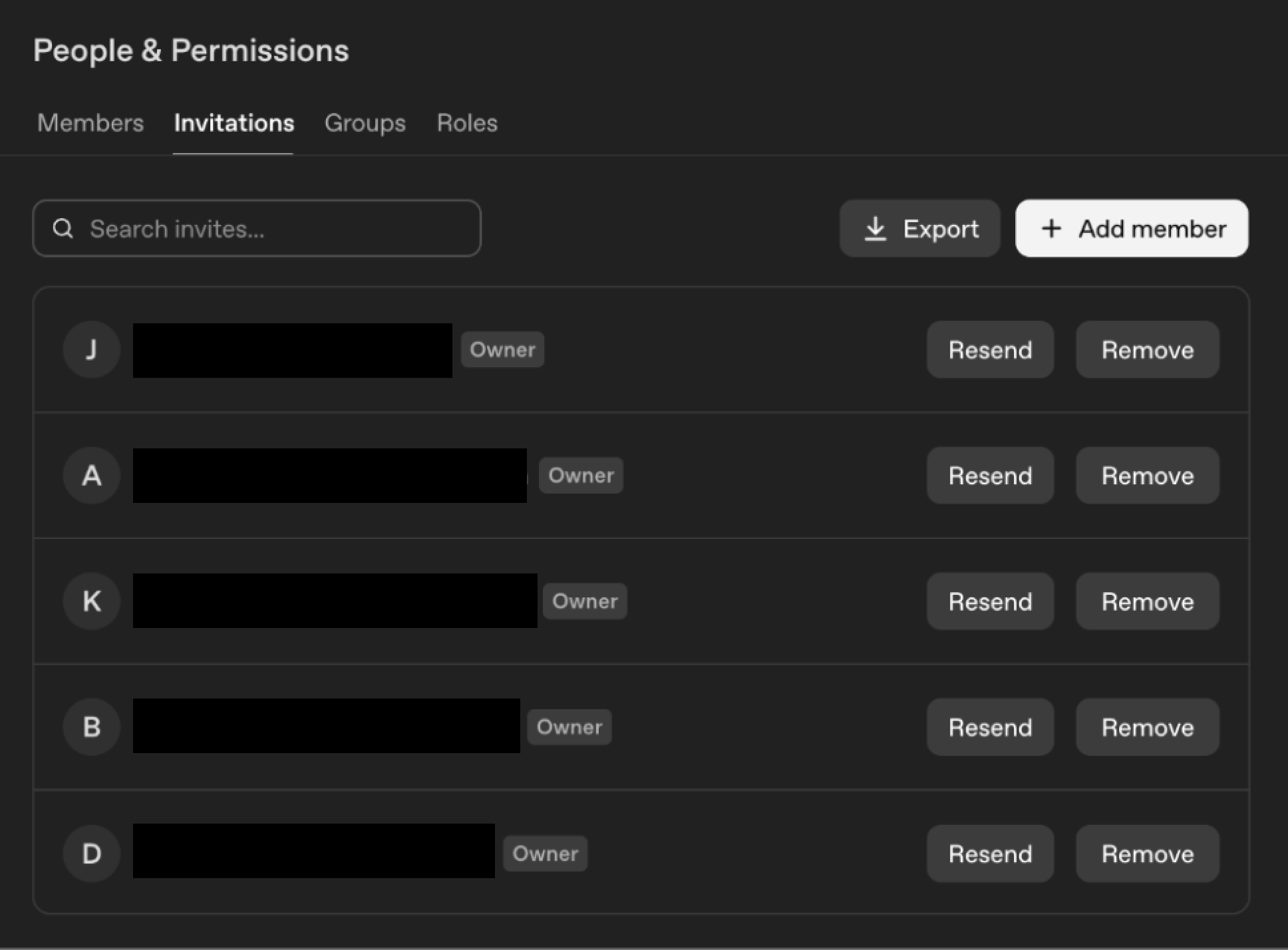 Several Push employees had been invited to the tenant. Because I was an admin, I could also choose to resend the invites or remove them.