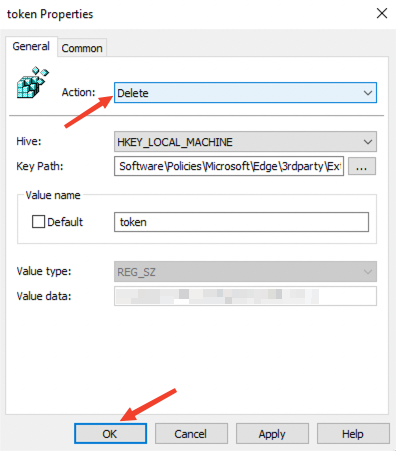 Group policy editor set token to delete: KB 10062