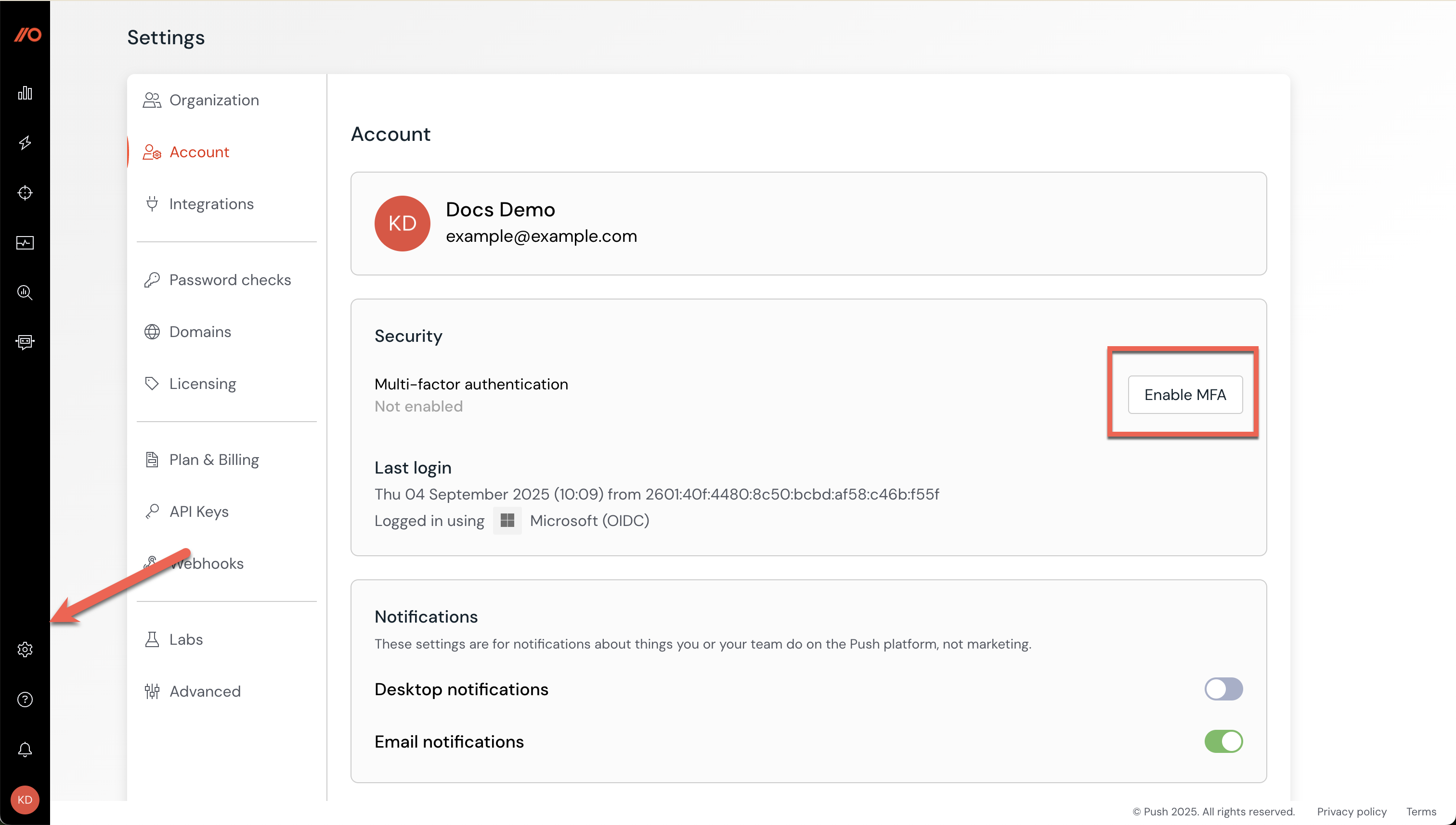 My account - docs - Getting Started