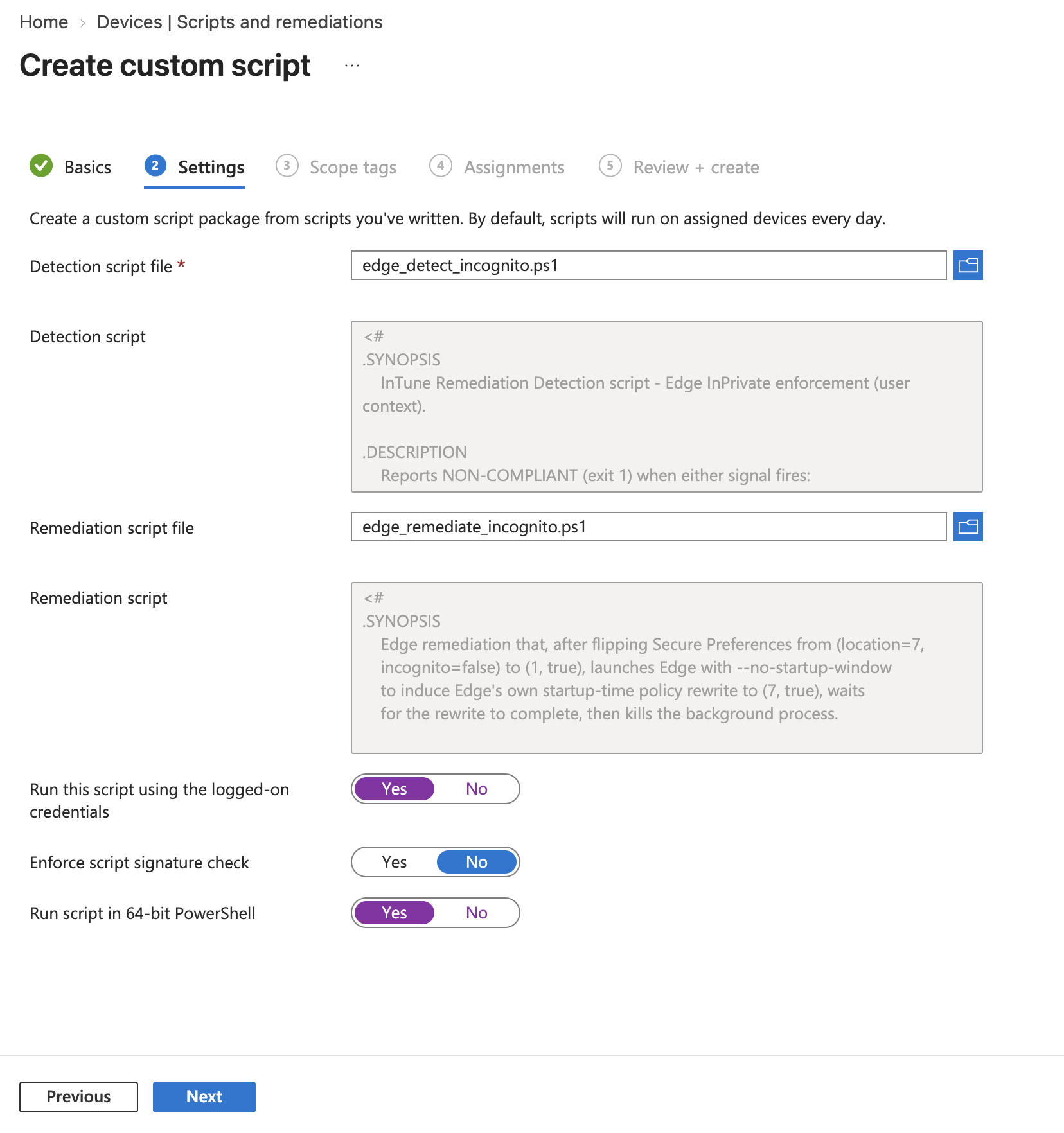 Generate MDM config with incognito scripts - create custom script step 2 - KB 10162