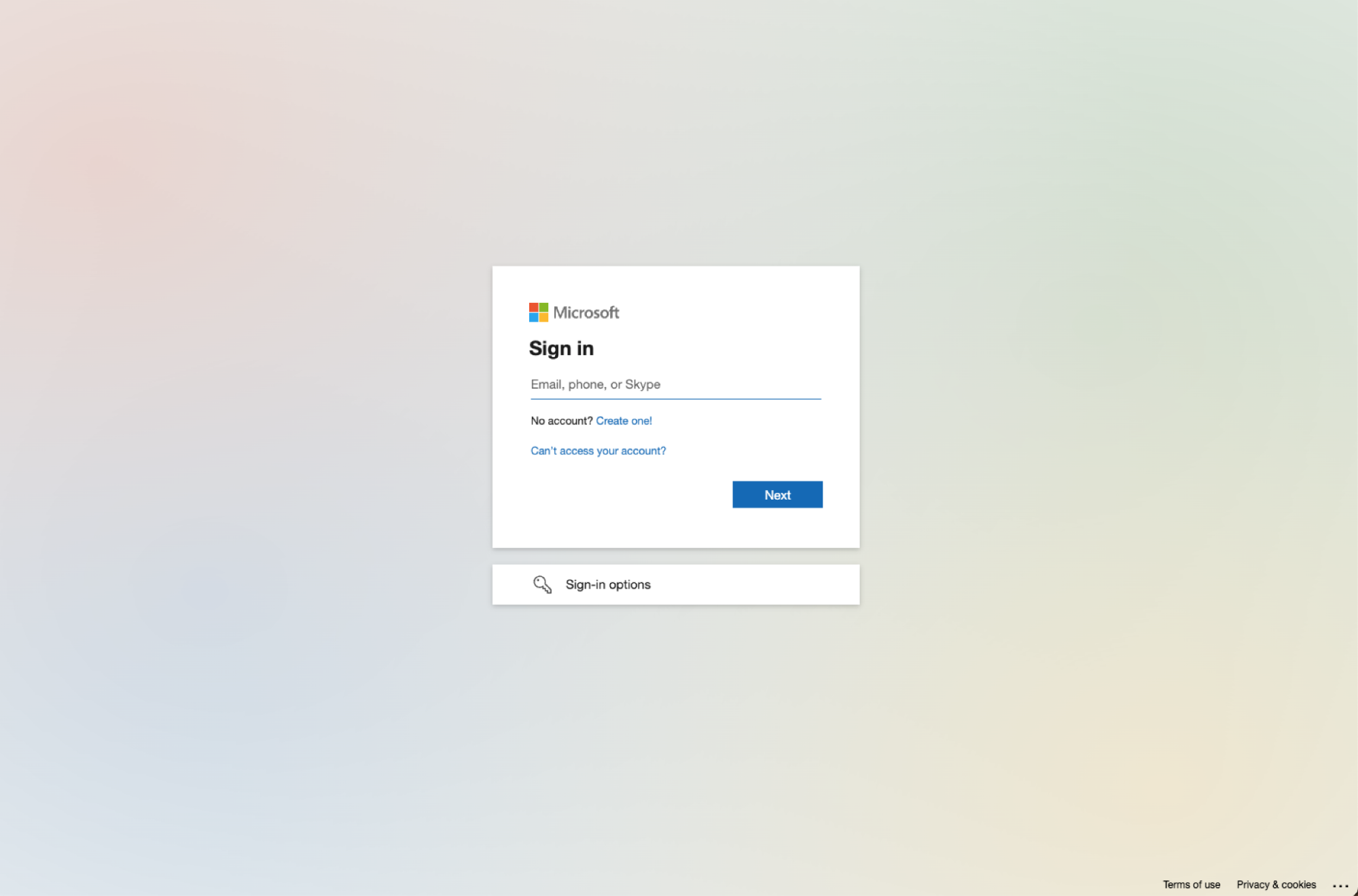 The very standard-looking malicious Microsoft login page.