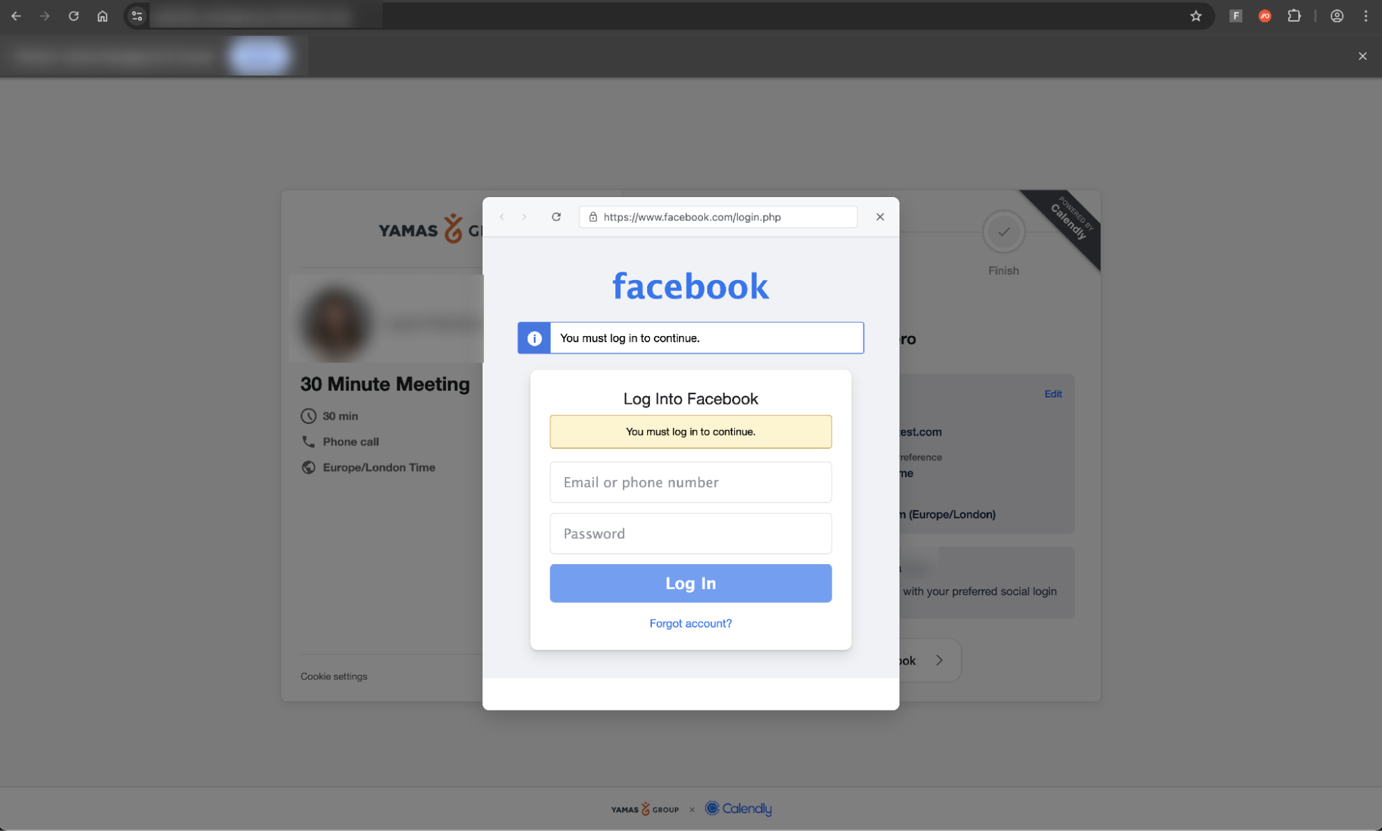 BITB-style pop-up window showing a legitimate-looking URL (instead of the phishing server it really points to).