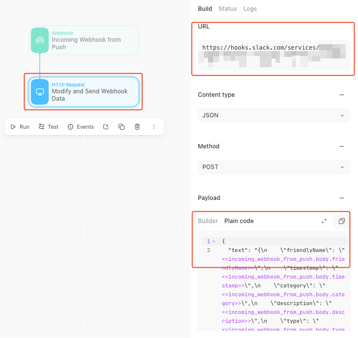 Tines http request - docs - Slack webhook