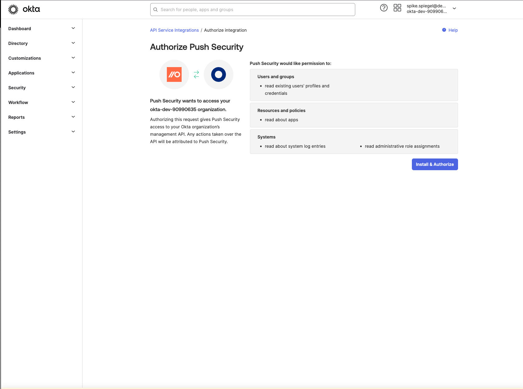 Install and authorize Okta integration - Add employees - docs