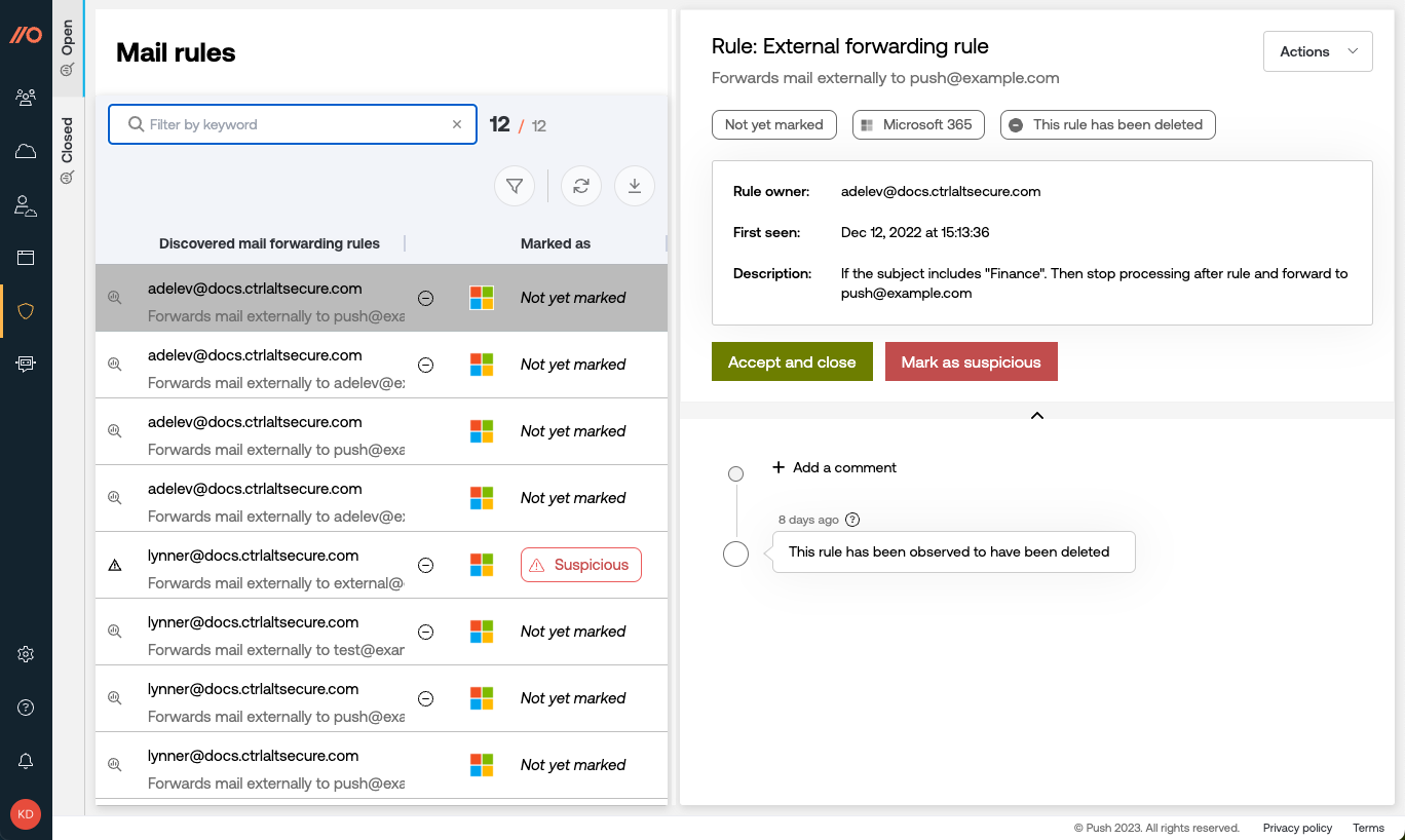 Mail rules page - docs