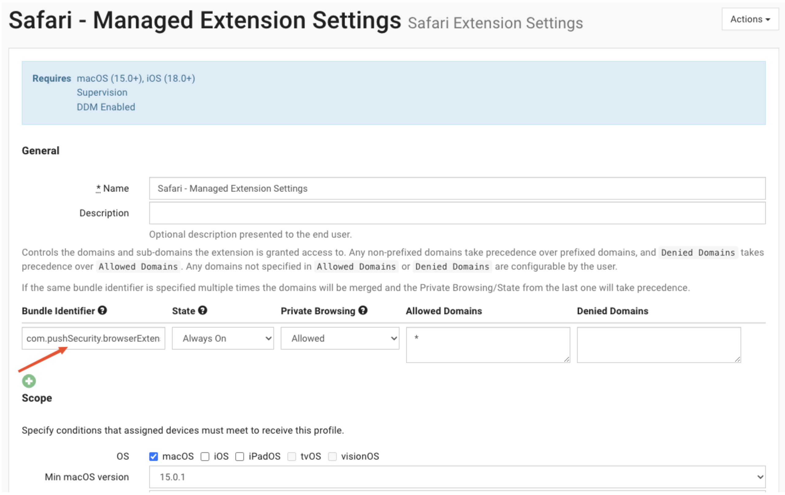 Safari MDM on macOS - managed extension settings example