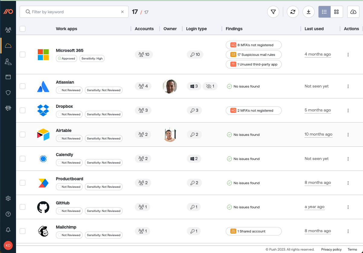 SaaS page - table view - docs - View SaaS activity