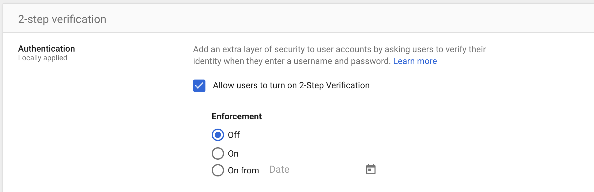 Google Workspace 2SV enforcement disabled