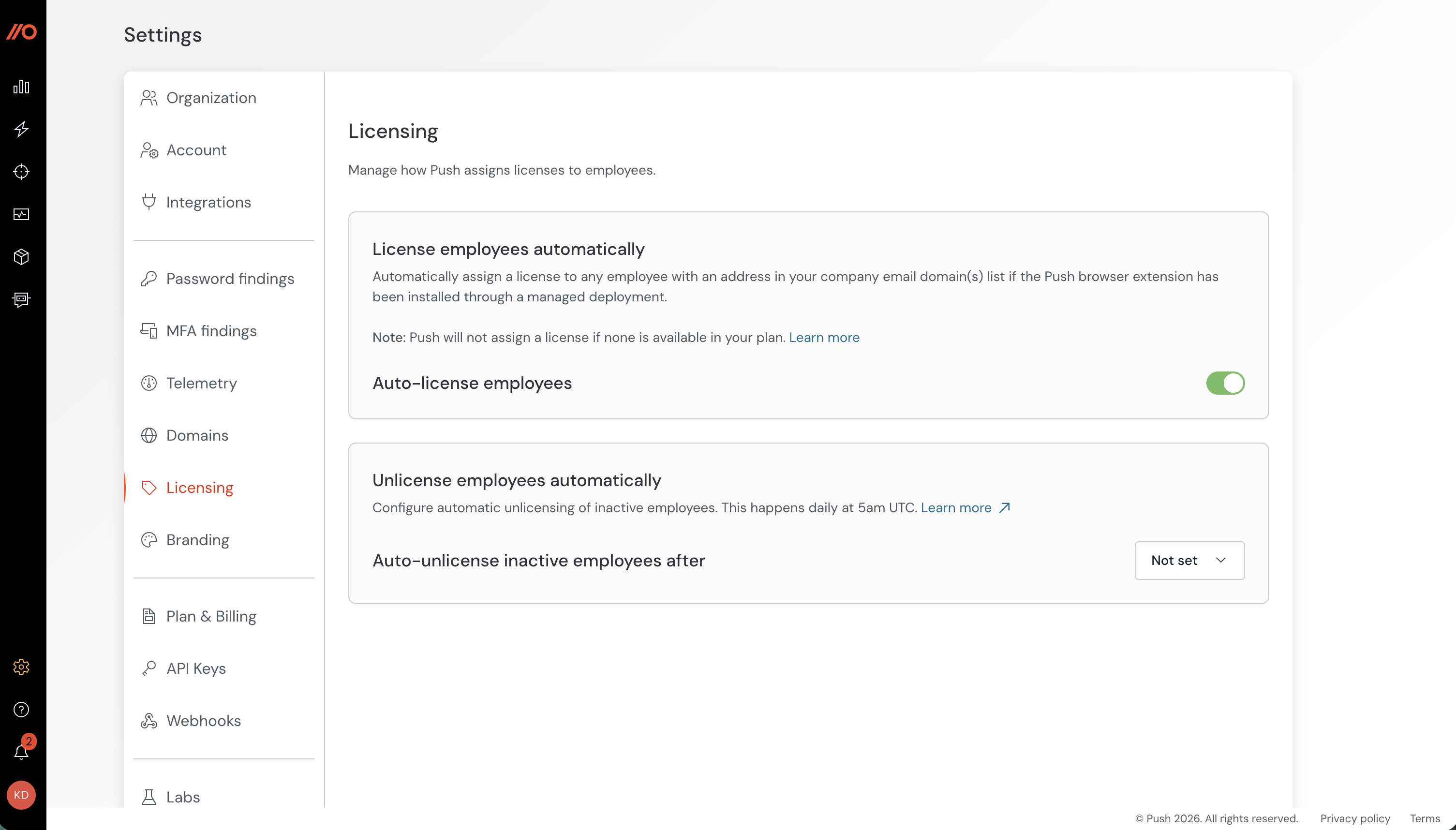 Automatic licensing toggle on Settings - KB 10098