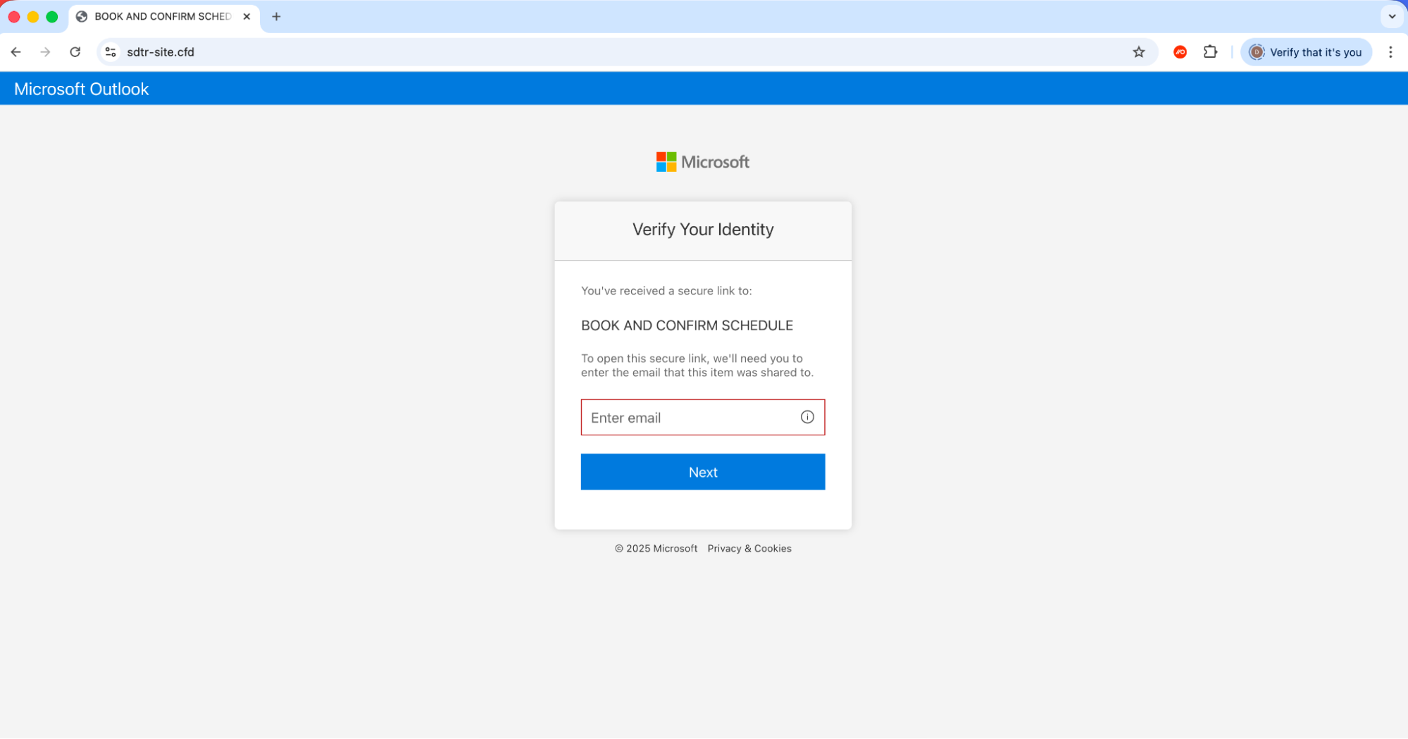 LINKID landing page requires an email before serving the payload.