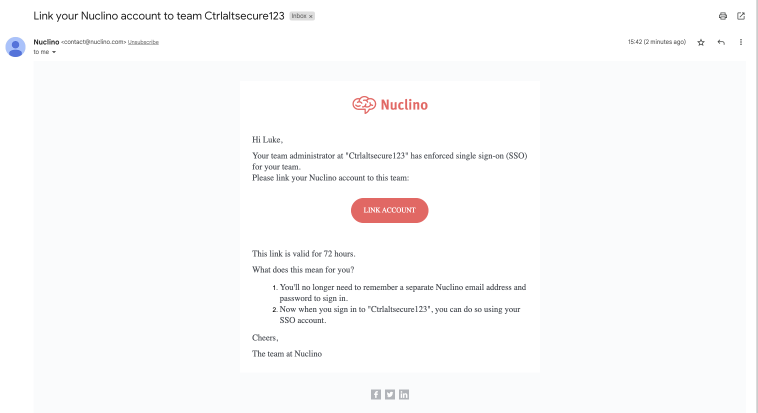 Nuclino legit SSO linking email