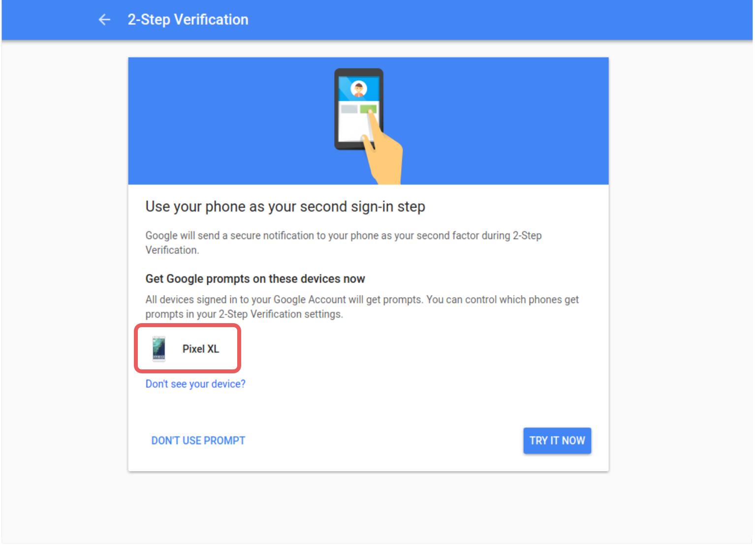 Example 2SV device prompt method