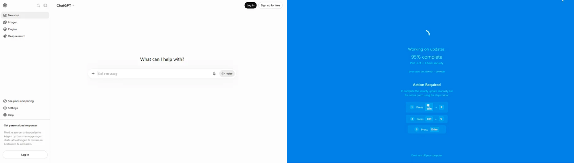Fake Windows Update ClickFix lure accessed from a fake ChatGPT page