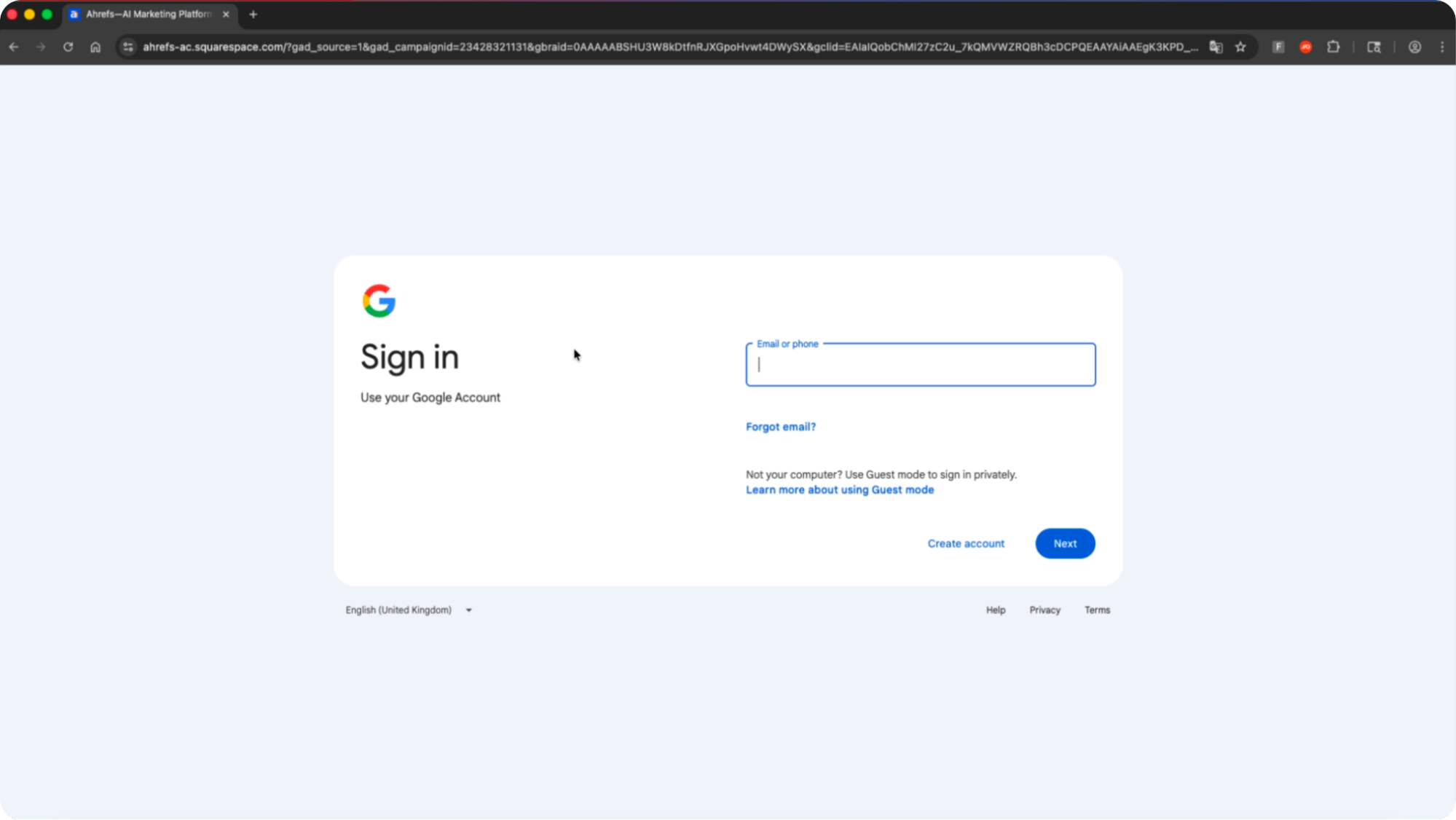 Cloned Google login page used to perform AITM phishing