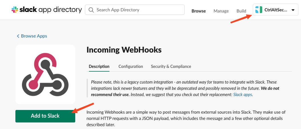 Slack incoming webhook config - docs - Slack webhook